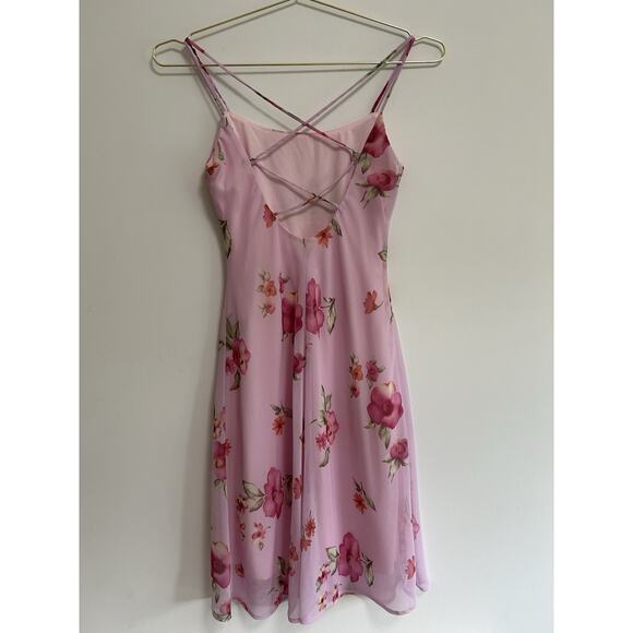 Vintage Studio Y Mini Y2K Chiffon Dress 3/4 Cottage Roses Fairy Core Pink - Picture 4 of 9